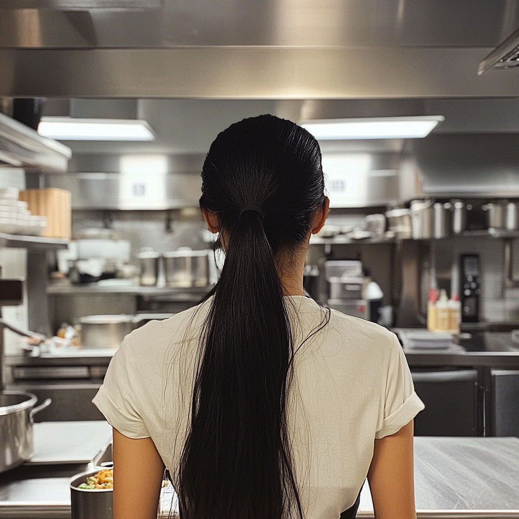 Una mujer trabajando en una cocina profesional | Fuente: Midjourney