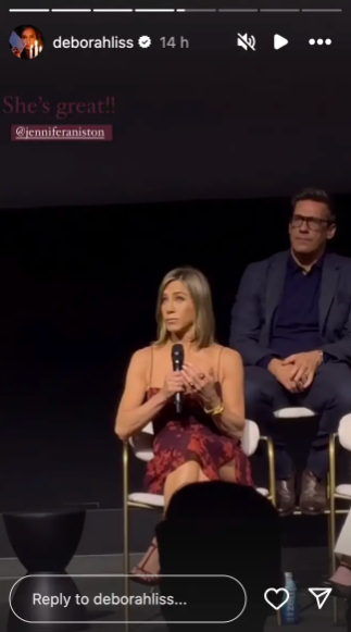 Jennifer Aniston hablando en el Emmy FYC Event para "The Morning Show" de Apple TV+, publicado el 3 de junio de 2024 | Fuente: Instagram/deborahliss