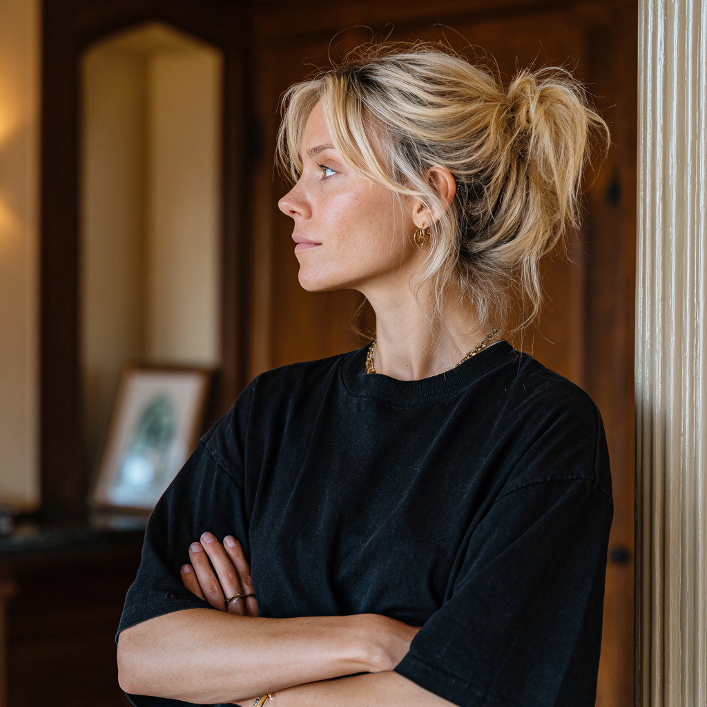 Una mujer de pie con los brazos cruzados | Fuente: Midjourney