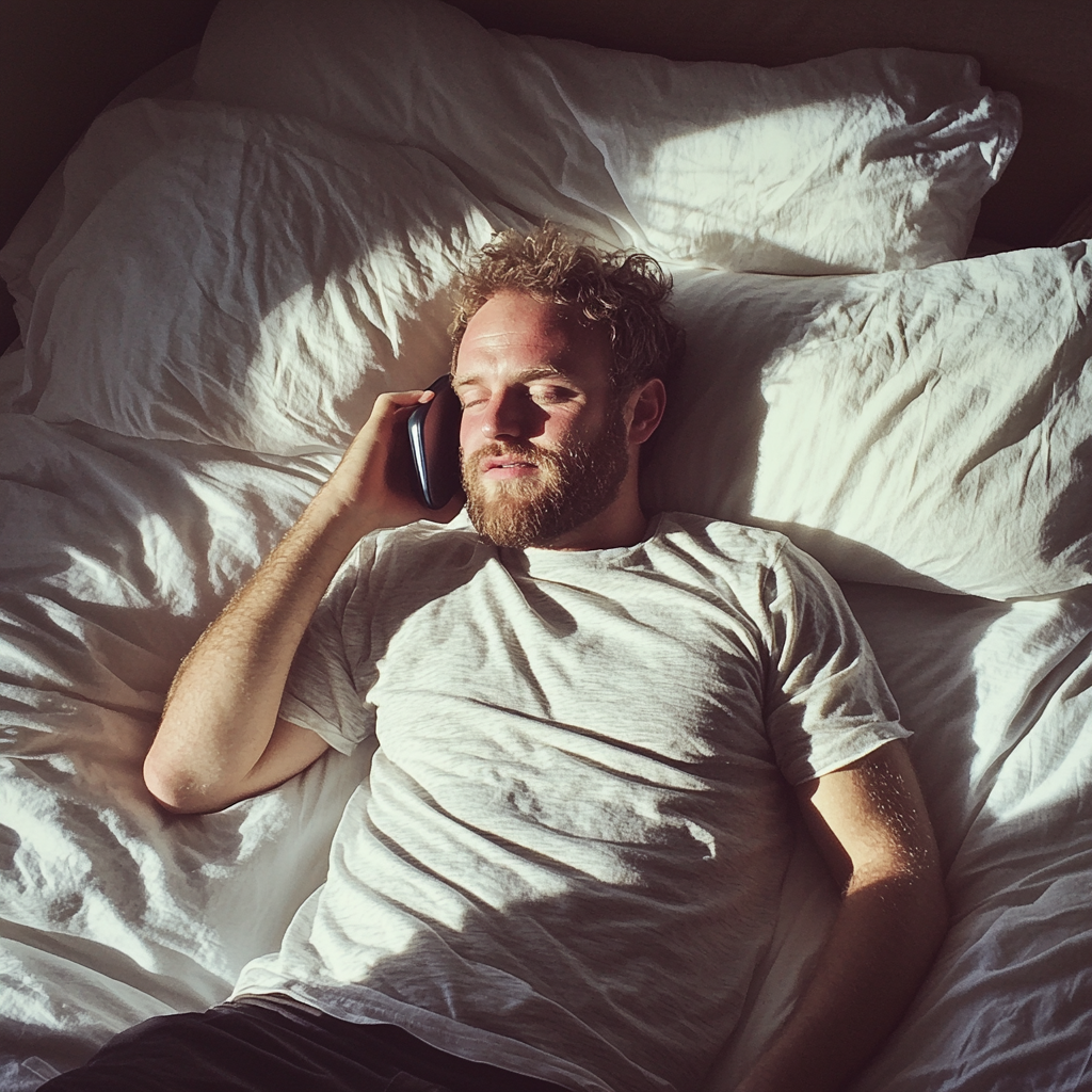 Un hombre dormido hablando por teléfono | Fuente: Midjourney