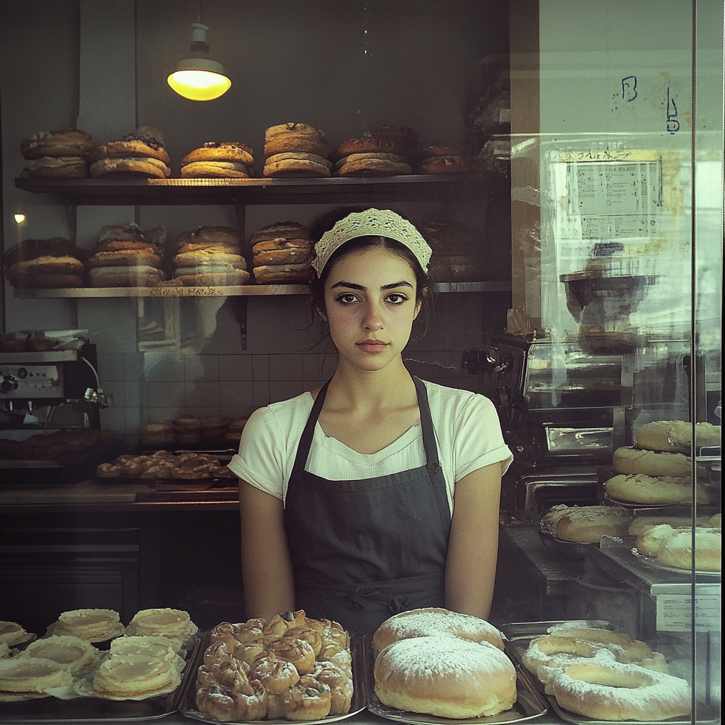 Una joven en una panadería | Fuente: Midjourney