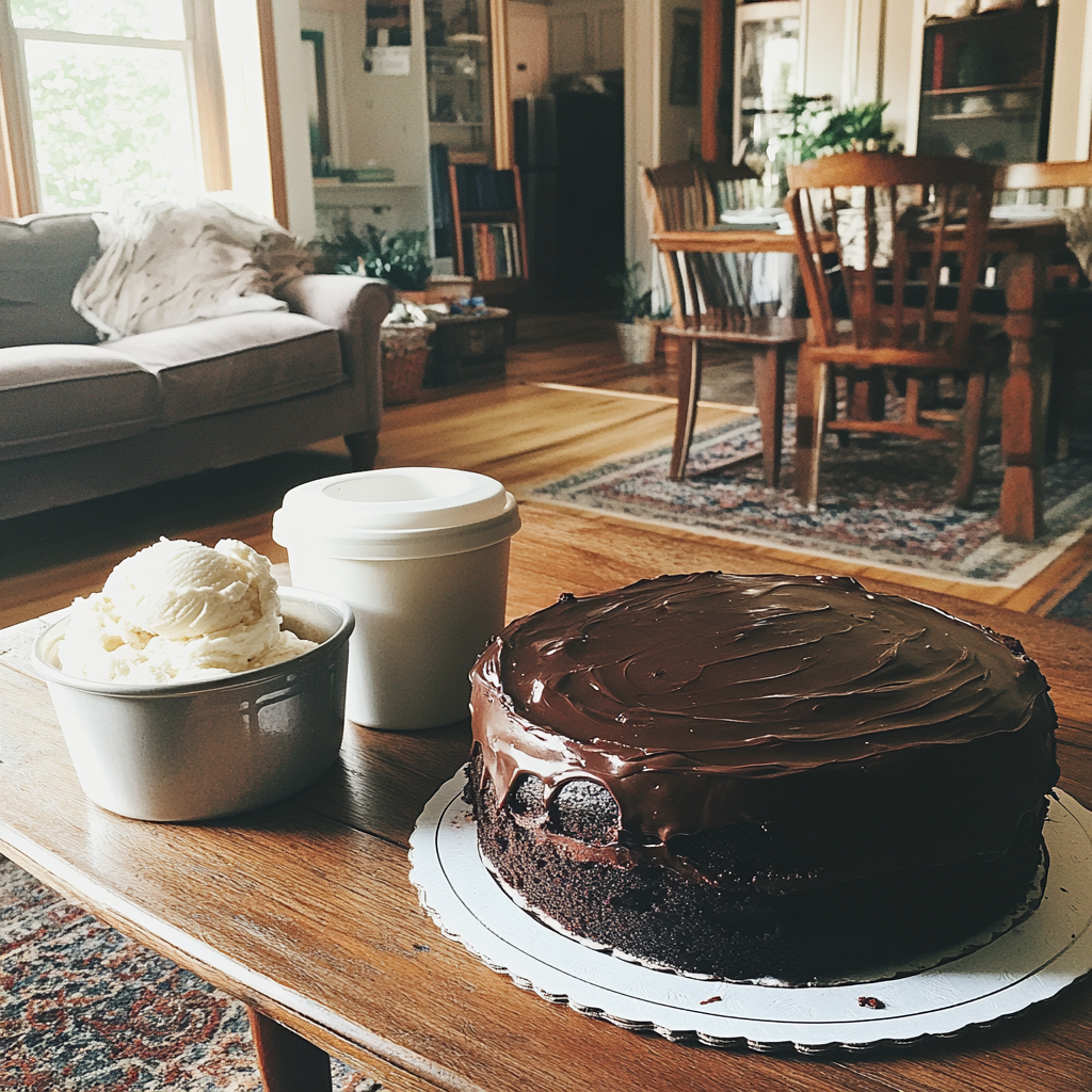 Pastel y helado sobre una mesa | Fuente: Midjourney