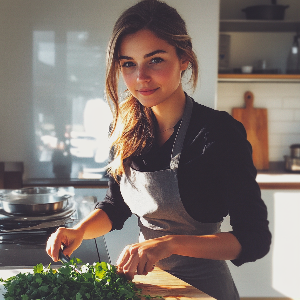 Una mujer cortando cilantro | Fuente: Midjourney