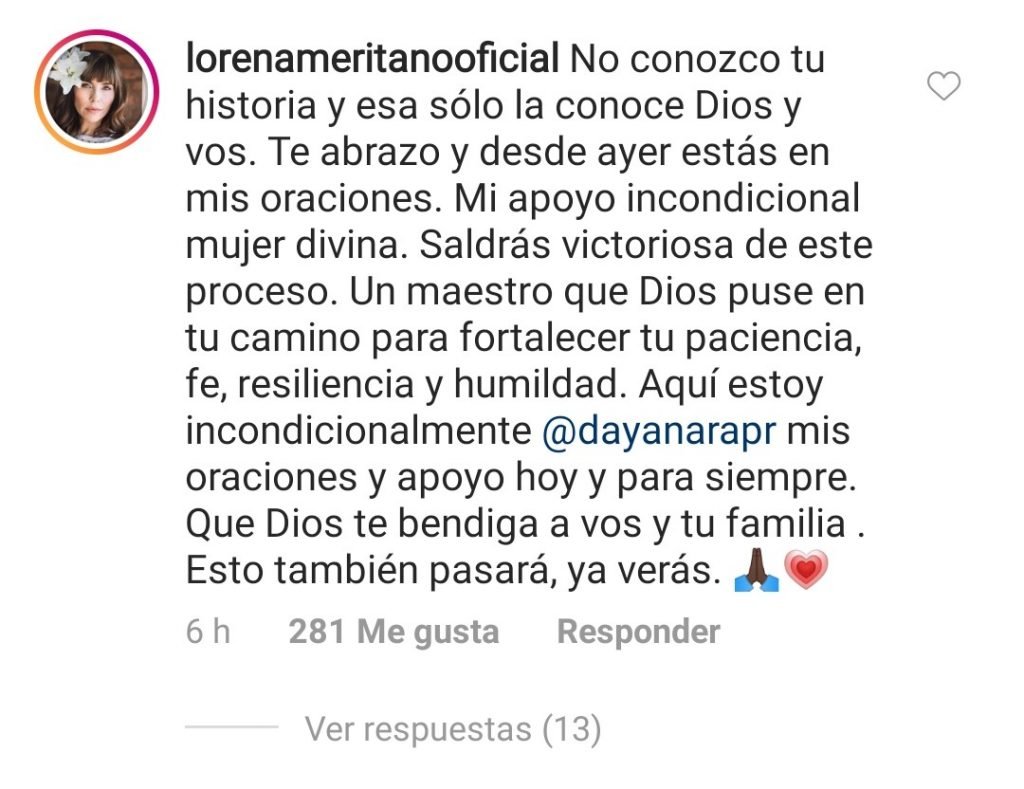 Comentario de Lorena a Dayanara, bajo una foto que compartió.| Imagen: Instagram/ dayanarapr