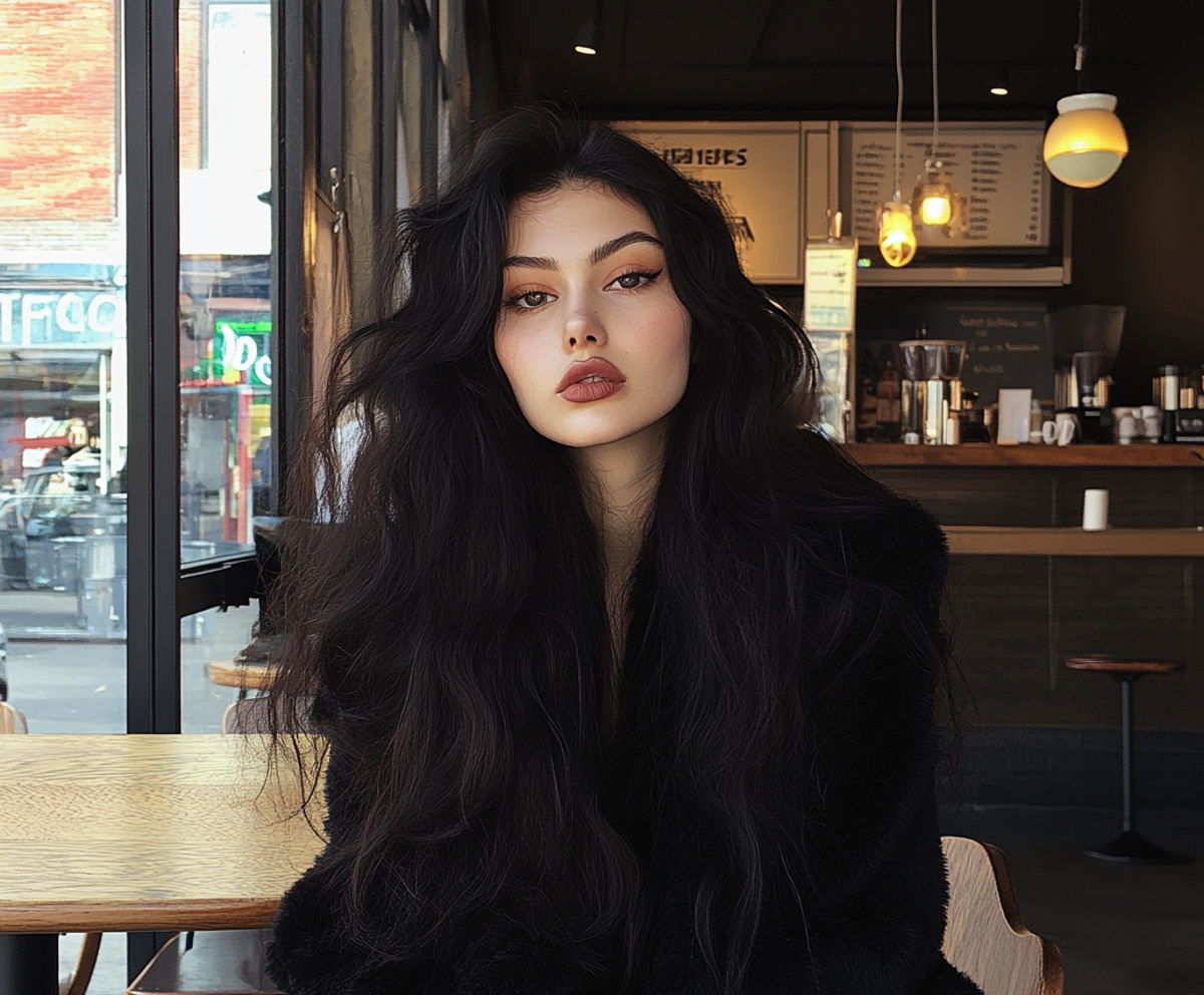 Una mujer sentada en una cafetería | Fuente: Midjourney