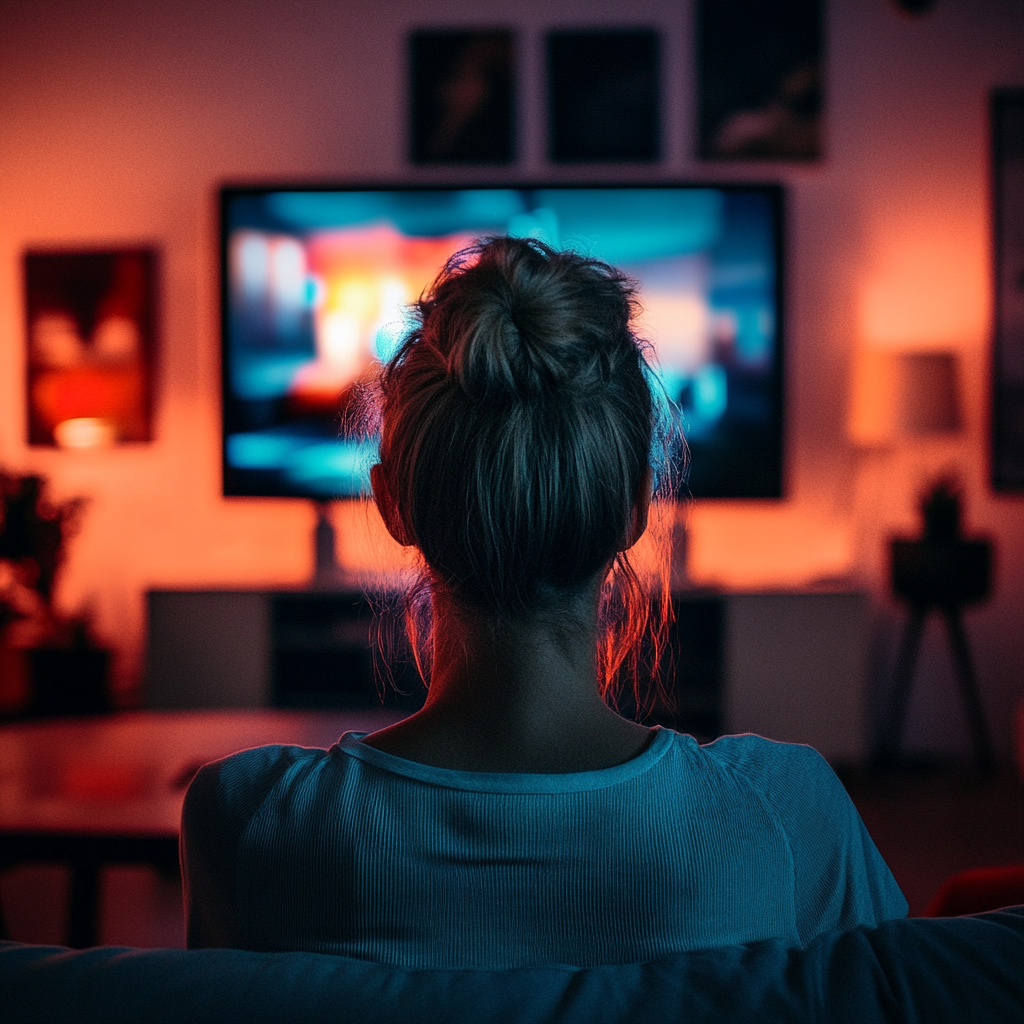 Una mujer viendo la tele | Fuente: Midjourney