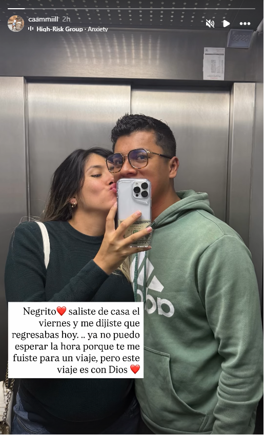 Camila Menjura junto a su esposo Waisman Mora, el fallecido fotógrafo de Yeison Jiménez | Fuente: Instagram Stories/caammiill