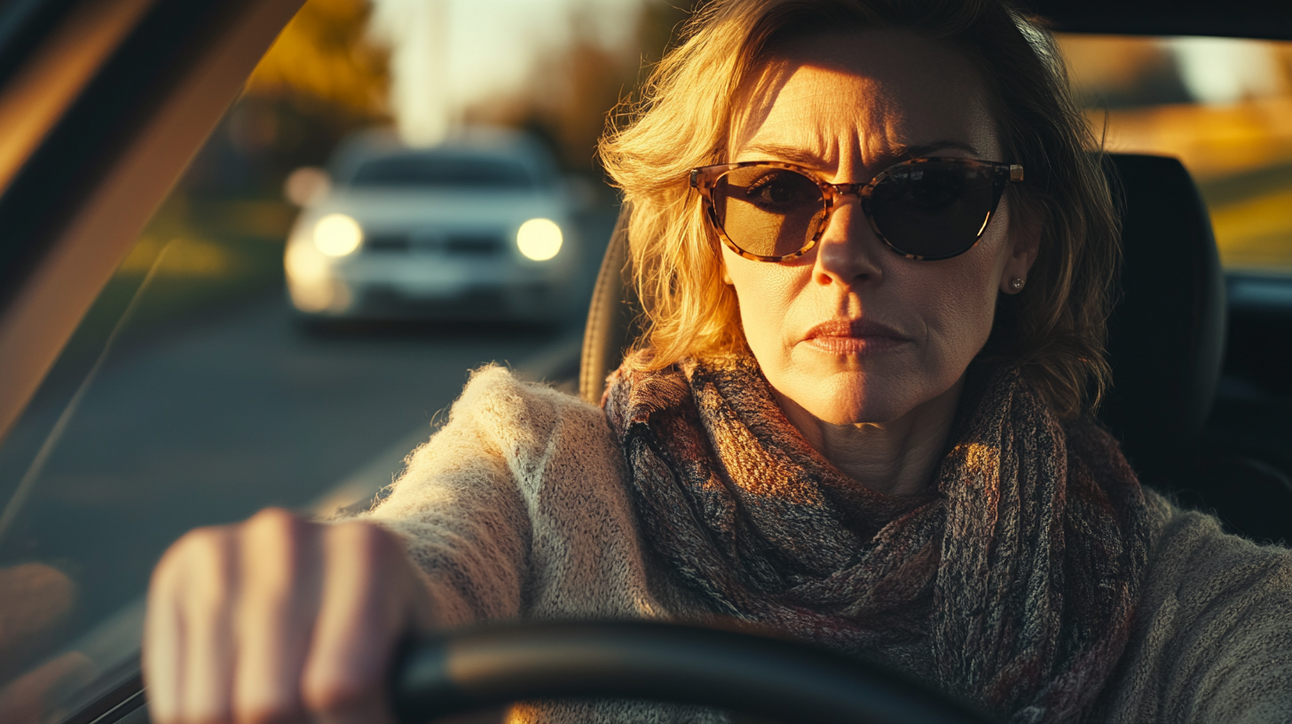 Mujer con gafas de sol conduciendo | Fuente: Midjourney