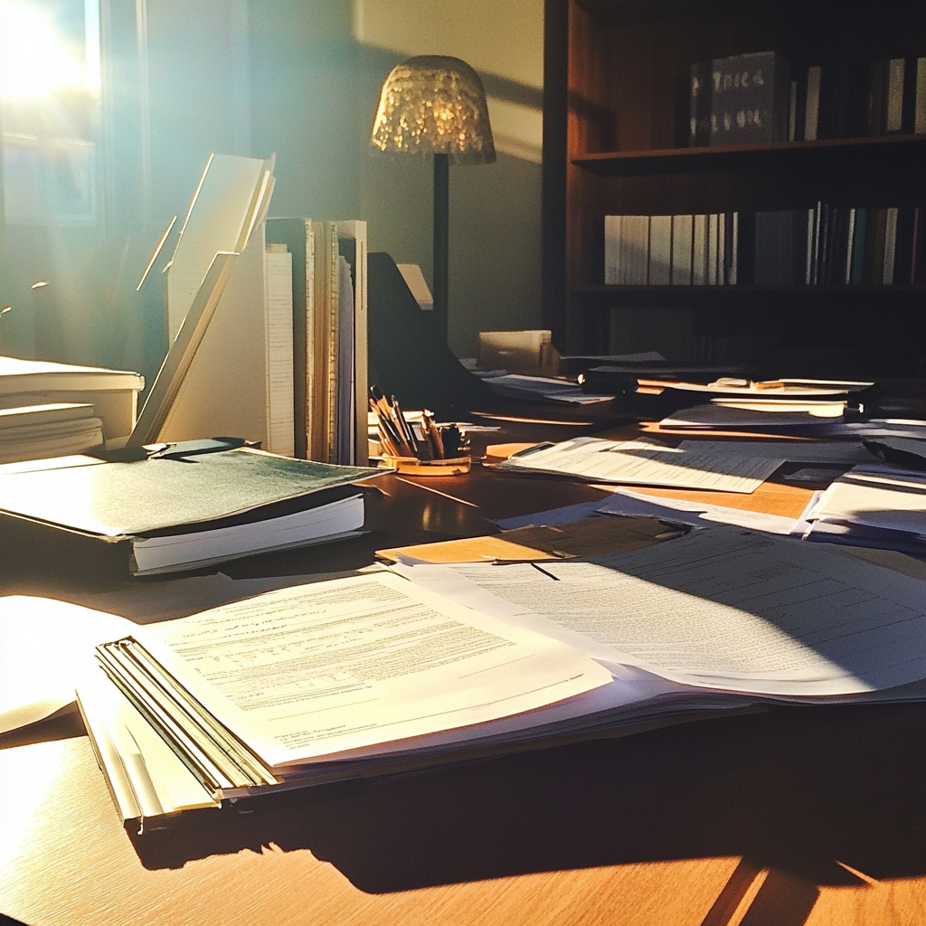 Papeleo en un escritorio | Fuente: Midjourney