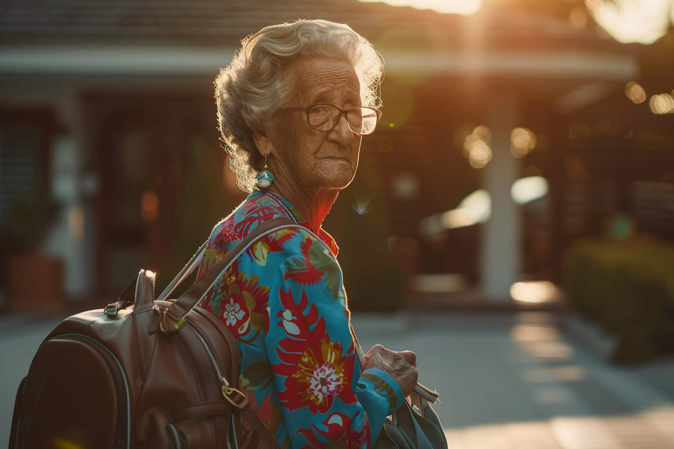 Una mujer madura con una mochila | Fuente: Midjourney