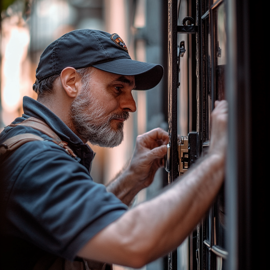 Un hombre cambiando una cerradura ⏐ Fuente: Midjourney