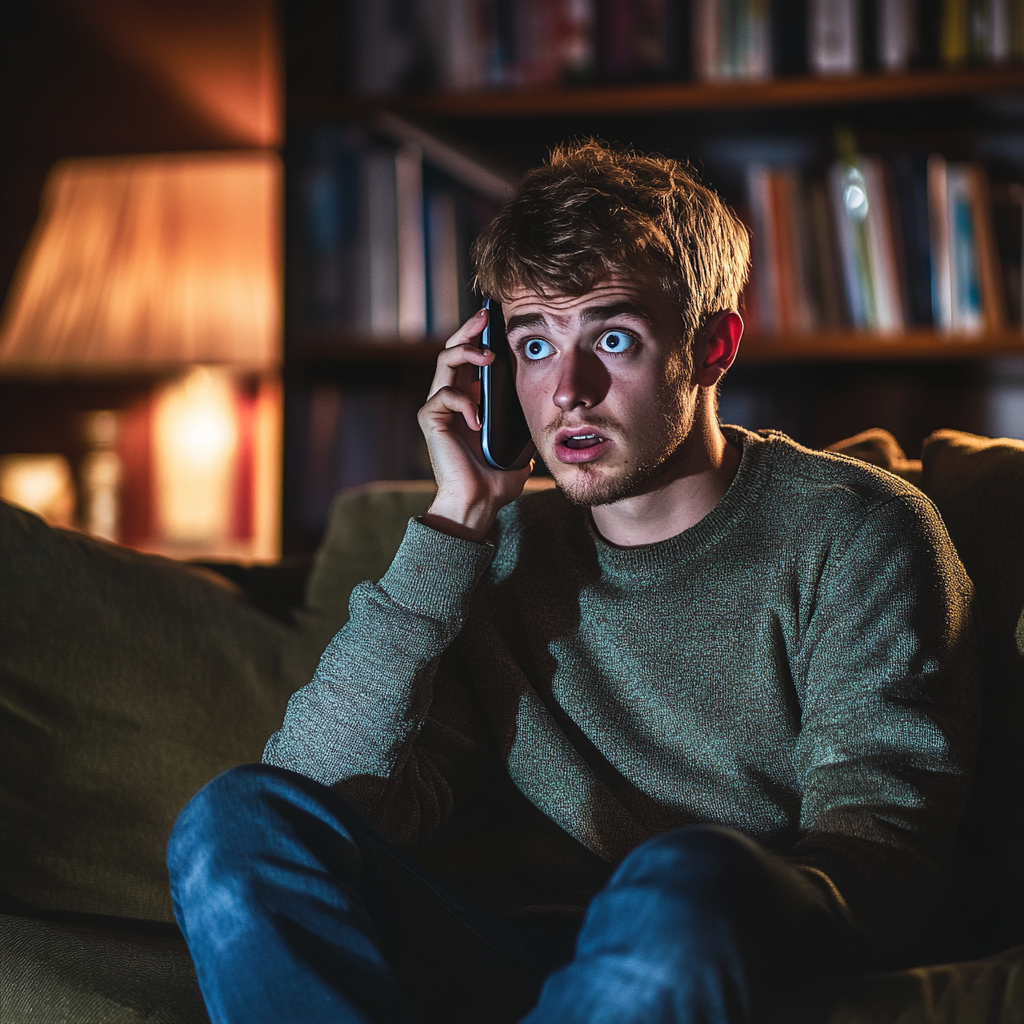 Un joven conmocionado hablando por teléfono | Fuente: Midjourney