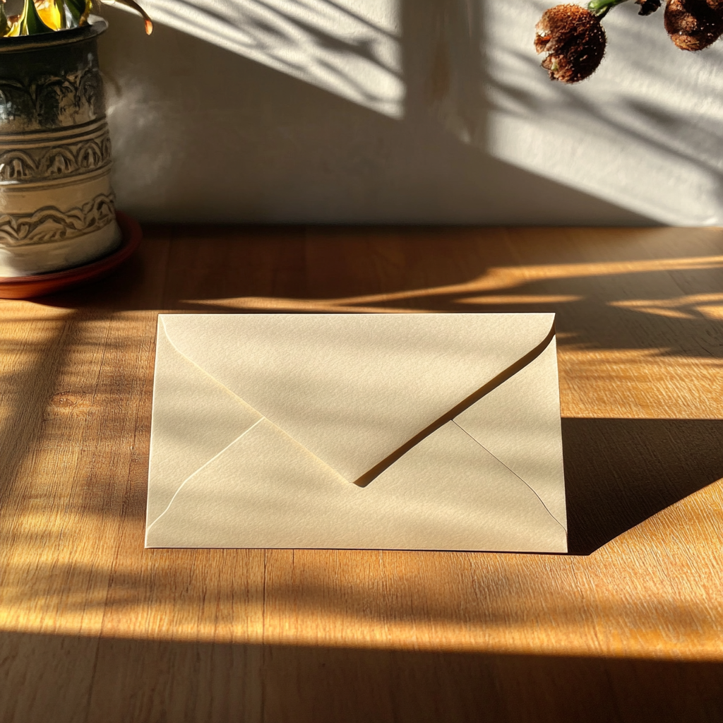 Un sobre sobre una mesa | Fuente: Midjourney