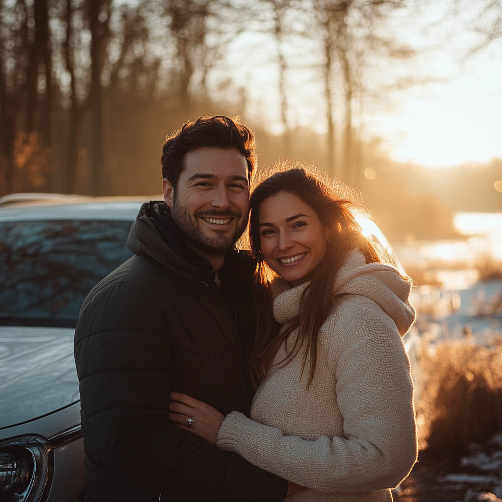 Una pareja feliz con un auto nuevo | Fuente: Midjourney