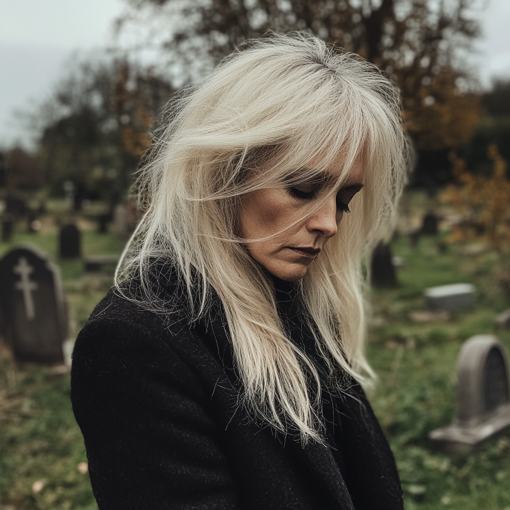 Una triste mujer entumecida en un cementerio | Fuente: Midjourney