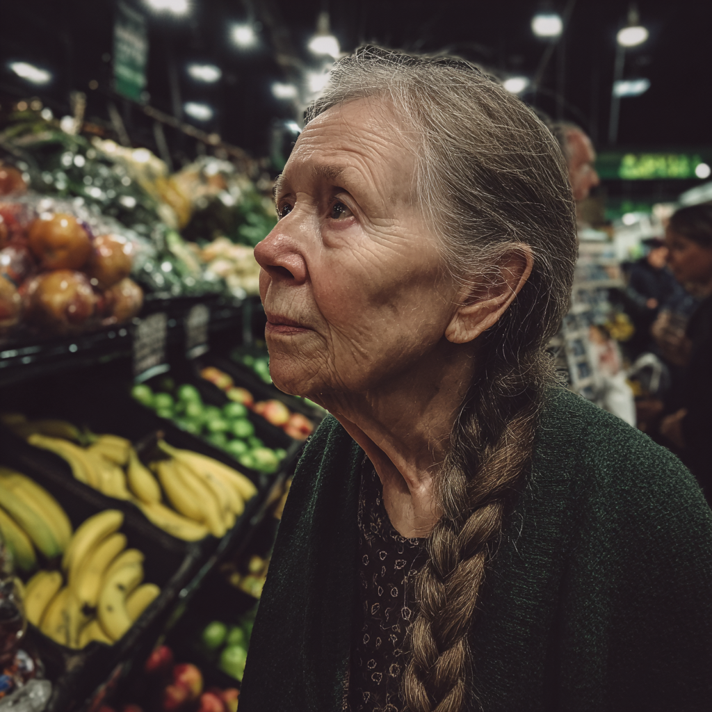 Una donna anziana che indossa un cardigan verde | Fonte: Midjourney