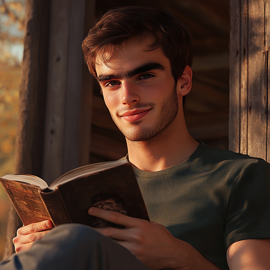 Un hombre encantado leyendo un libro | Fuente: Midjourney