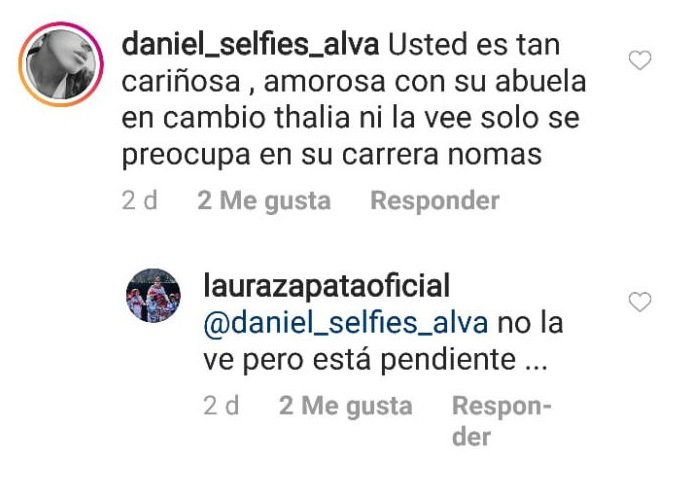 Respuesta de Laura Zapata a seguidor. | Imagen: Instagram/Laurazapataoficial