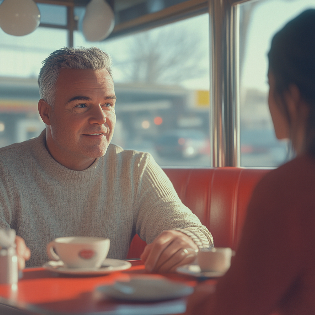 Un hombre hablando con una joven | Fuente: Midjourney