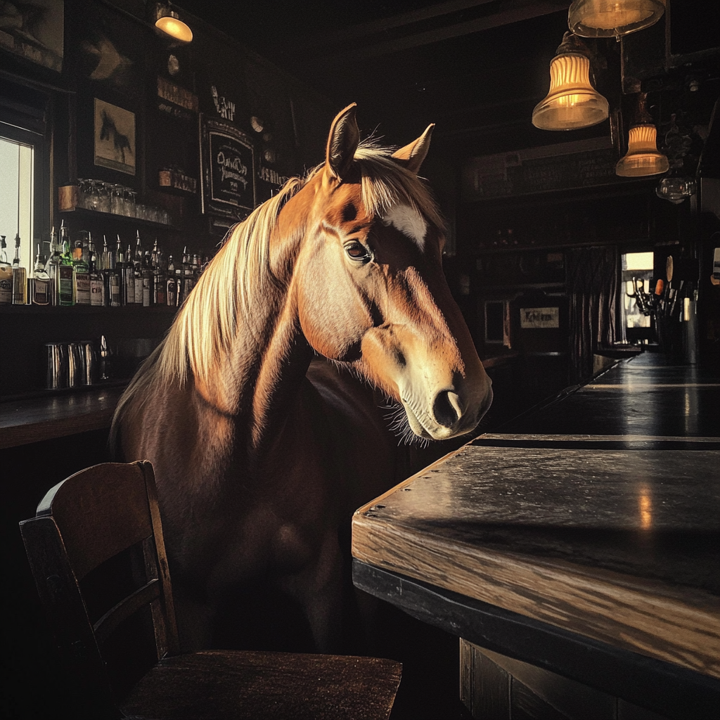 Un caballo en un bar | Fuente: Midjourney