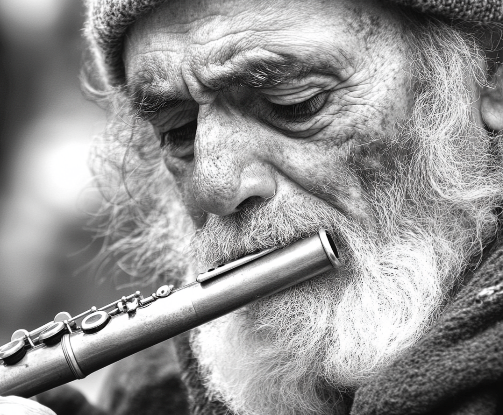 Un hombre tocando una flauta | Fuente: Midjourney