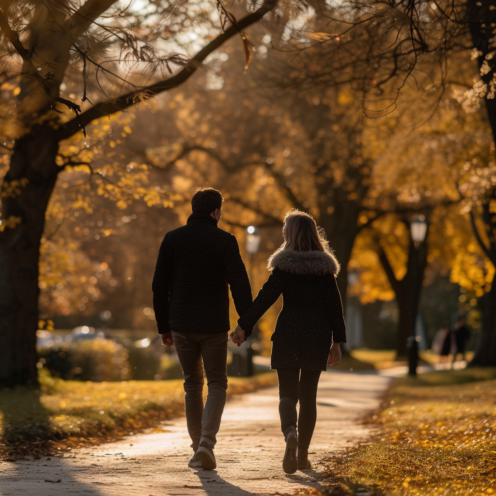 Una pareja dando un paseo por el parque | Fuente: Midjourney