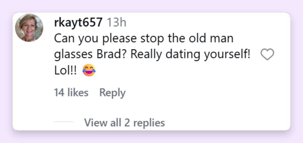 La elección de las gafas de Brad se convirtió en tema de conversación entre los fans, y una usuaria de Instagram se sumó a la conversación para destacar el estilo del actor. | Fuente: Instagram/hellomag