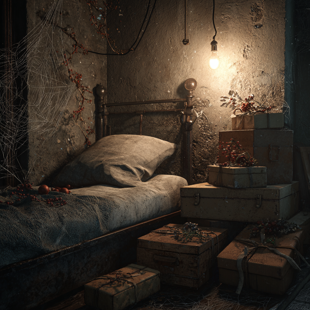 Una cama en una habitación cochambrosa | Fuente: Midjourney