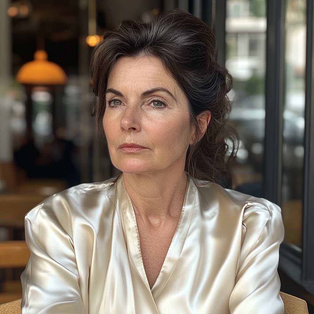 Una mujer sentada en una cafetería | Fuente: Midjourney