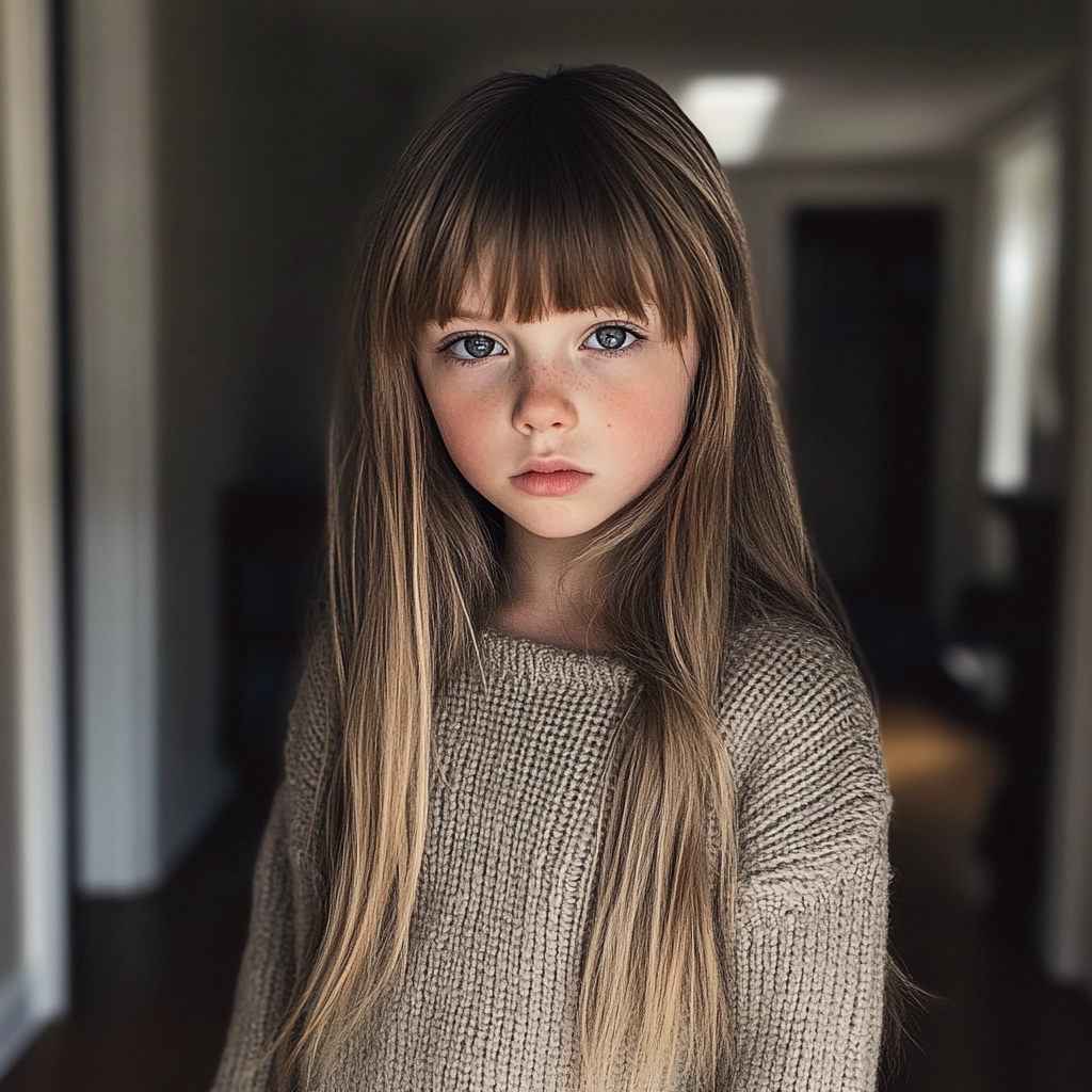 Una niña de pie en un pasillo | Fuente: Midjourney