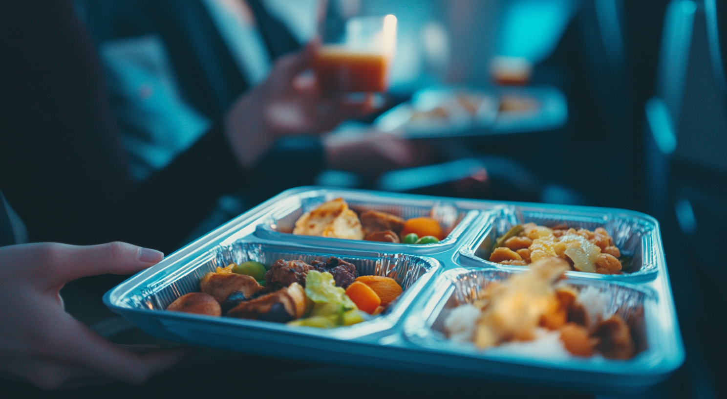 Una bandeja de comida de avión | Fuente: Midjourney