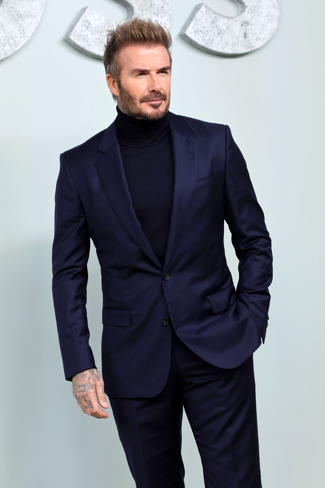 David Beckham en el desfile de moda Boss durante la Milan Womenswear Primavera/Verano 2025 el 18 de septiembre de 2024, en Italia | Fuente: Getty Images