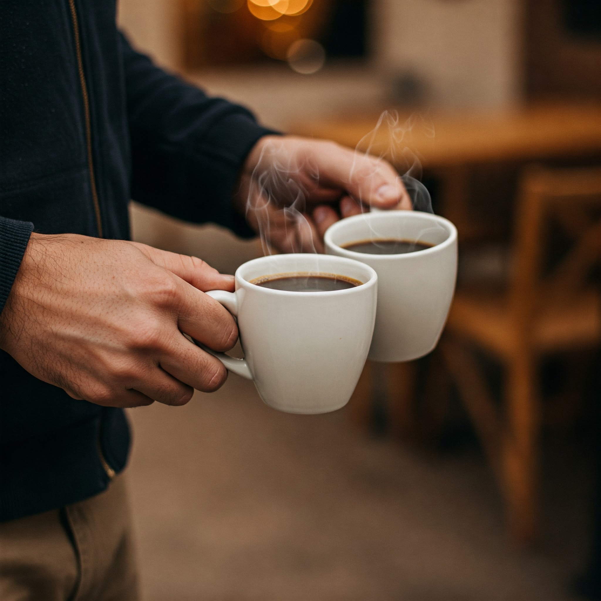 Un hombre con dos tazas de café | Fuente: Géminis