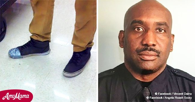 Generoso policía compra nuevos zapatos a joven empleado que los remendó con cinta plástica