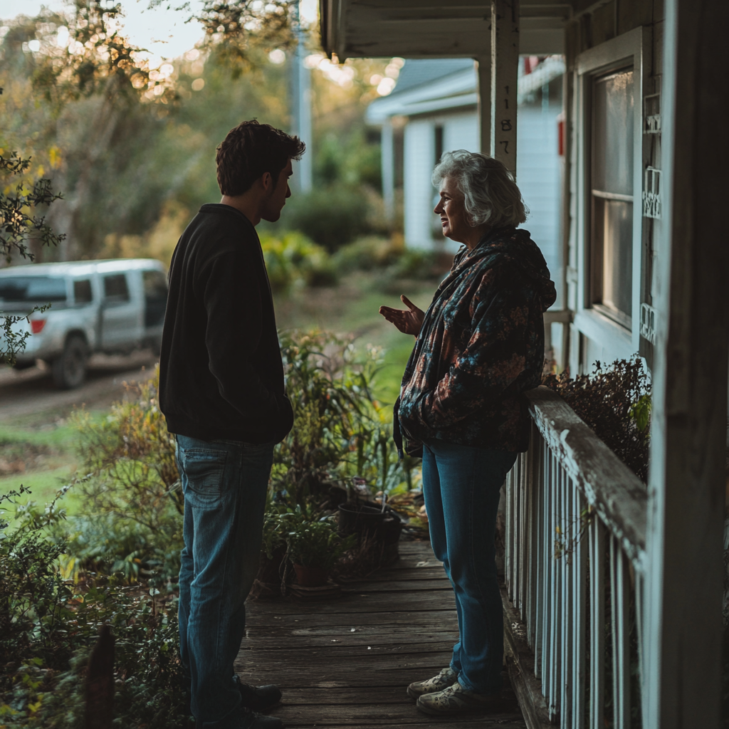 Un hombre hablando con una mujer de mediana edad | Fuente: Midjourney