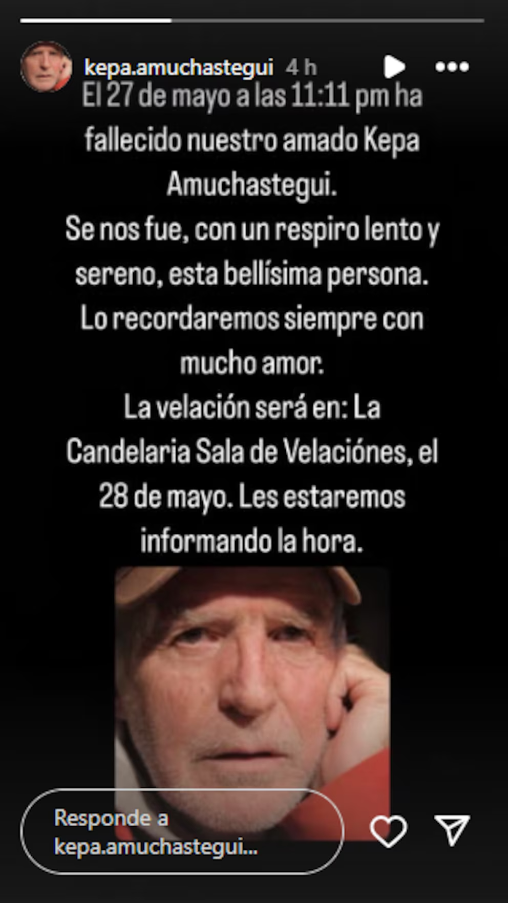 Comunicado de la familia de Kepa Amuchastegui sobre su muerte | Fuente: Instagram Stories/kepa.amuchastegui