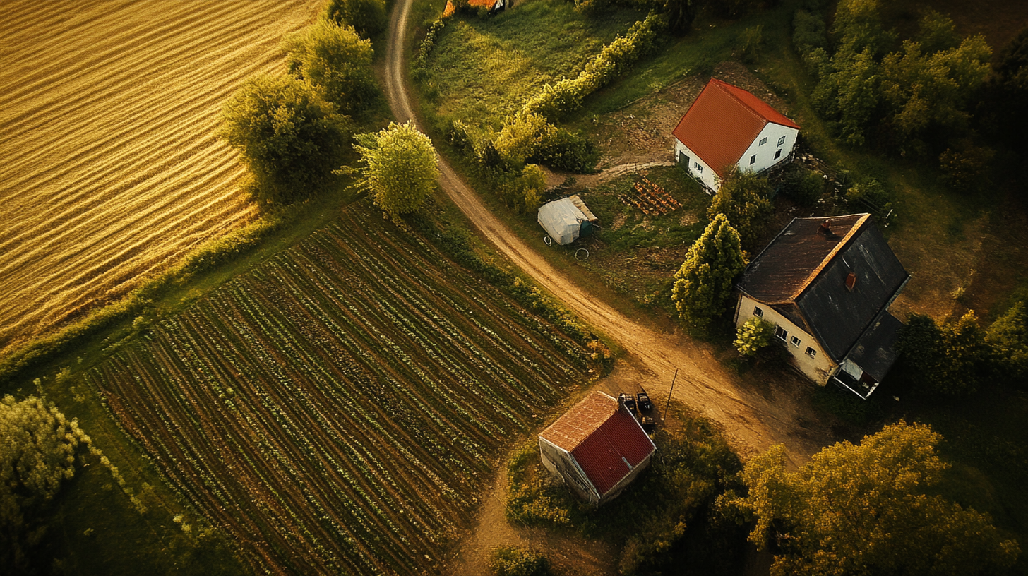 Una vista aérea de una granja | Foto: Midjourney