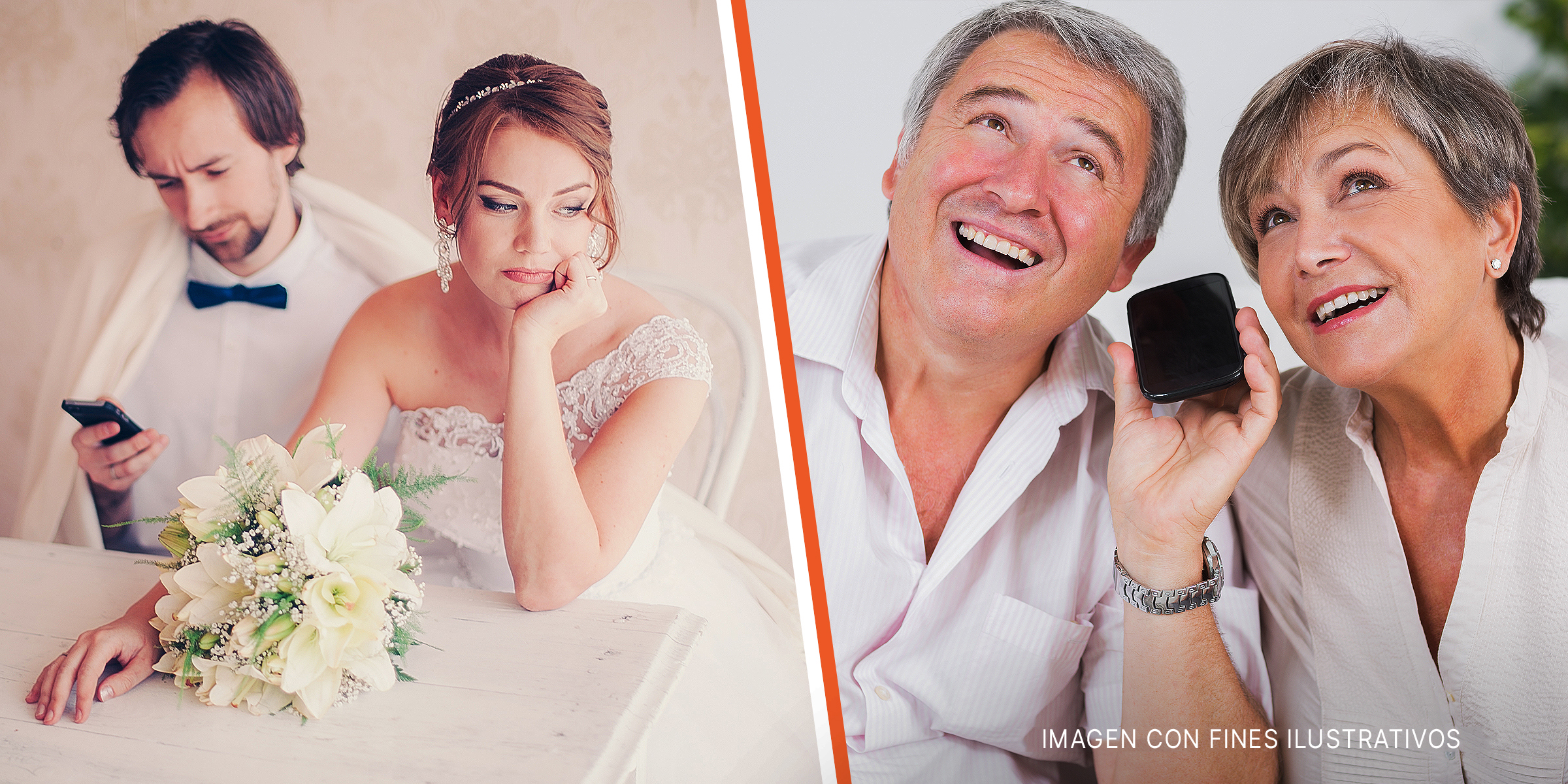 Novio mira su teléfono, novia aburrida | Pareja sonríe con el teléfono | Foto: Shutterstock