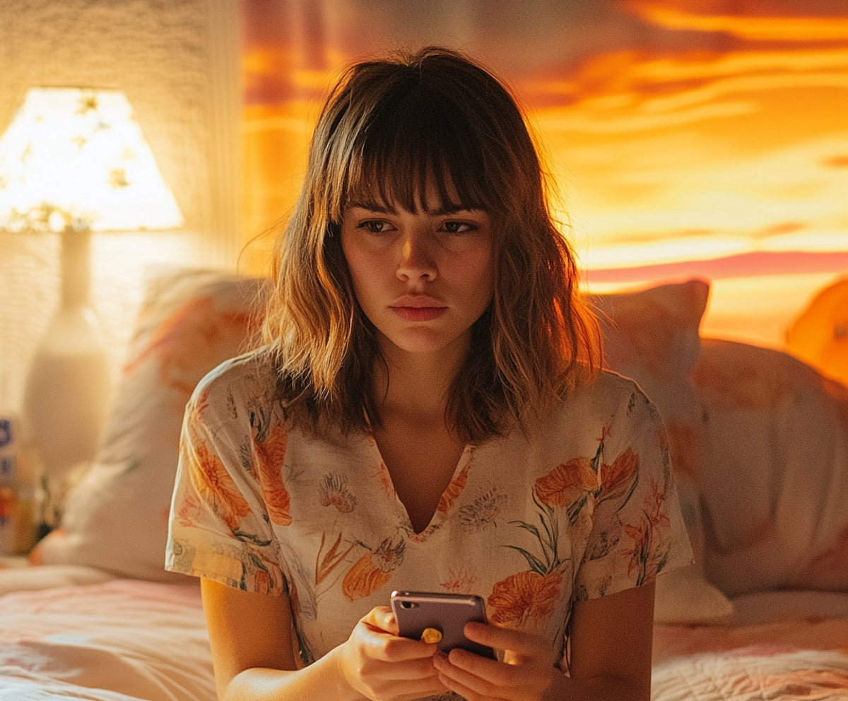 Una mujer sentada en su cama | Fuente: Midjourney