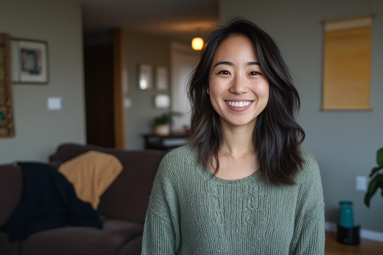 Una mujer sonriente en un salón | Fuente: Midjourney