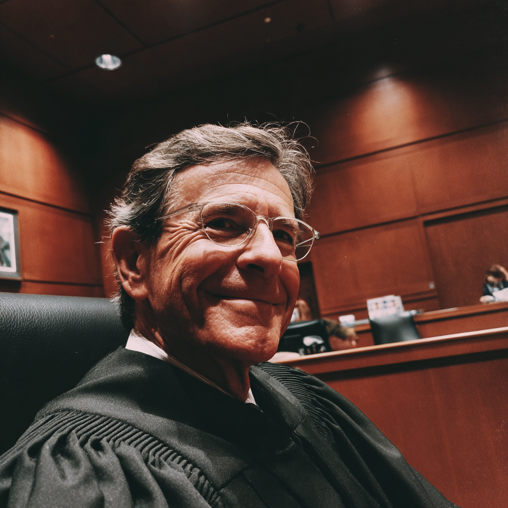 Un juez sonriente sentado en un tribunal | Fuente: Midjourney