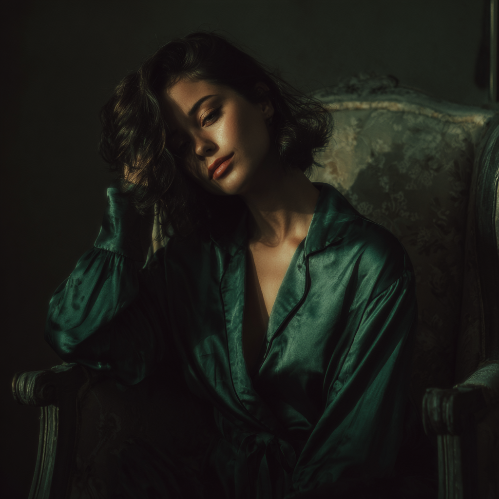 Una mujer con un pijama verde | Fuente: Midjourney