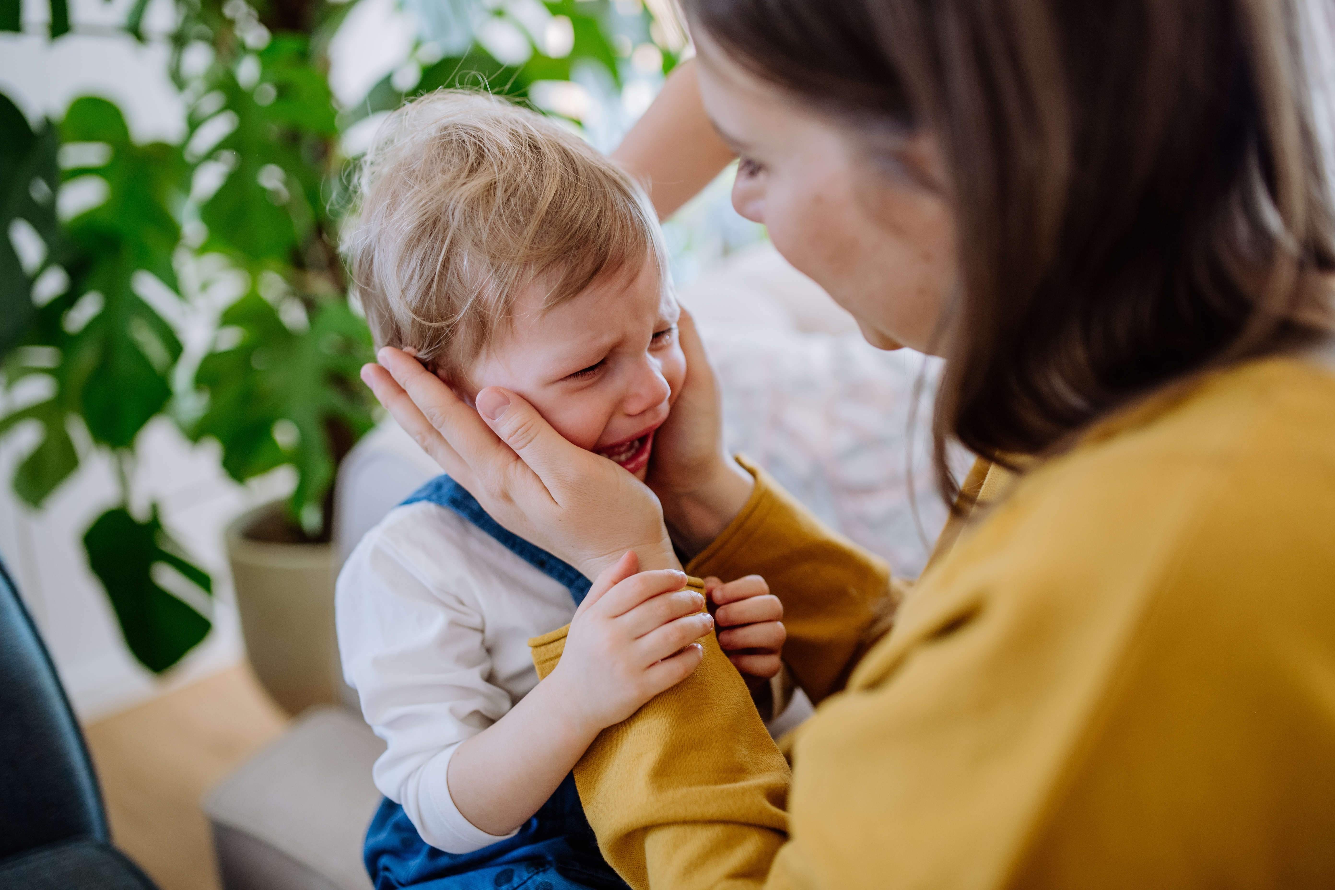 Una madre consolando a su hijo que llora | Fuente: Shutterstock
