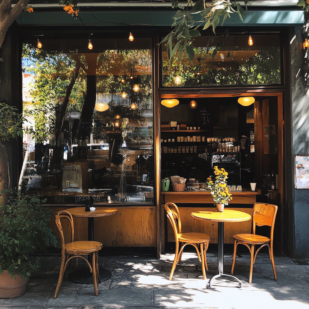 El exterior de una cafetería | Fuente: Midjourney