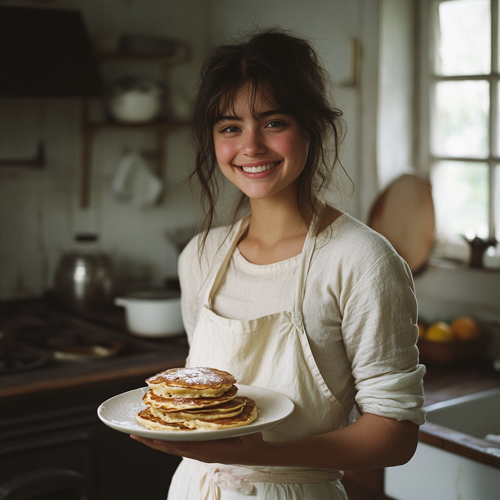 Una mujer sujetando un plato | Fuente: Midjourney