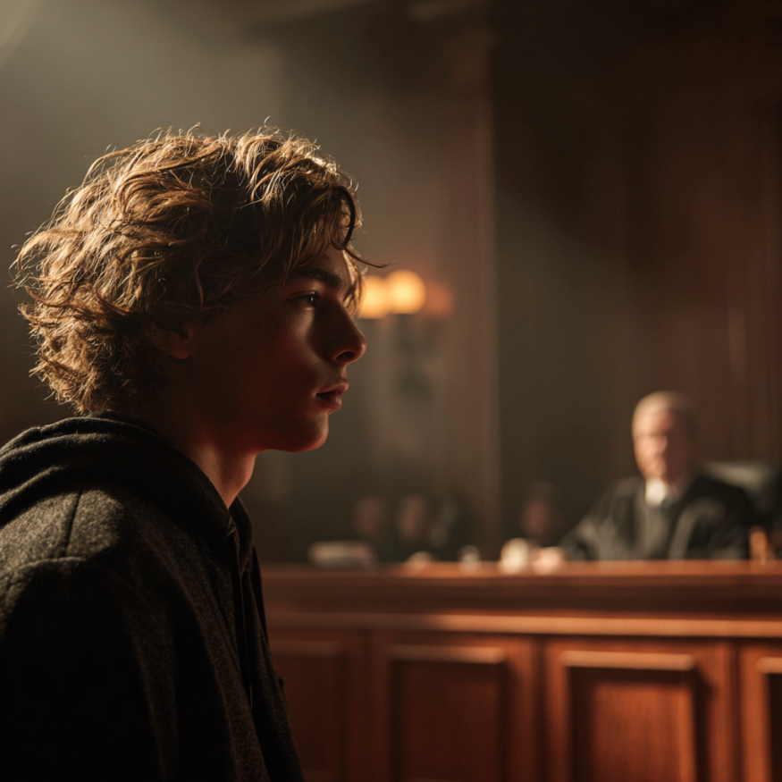 Un adolescente en el tribunal | Fuente: Midjourney