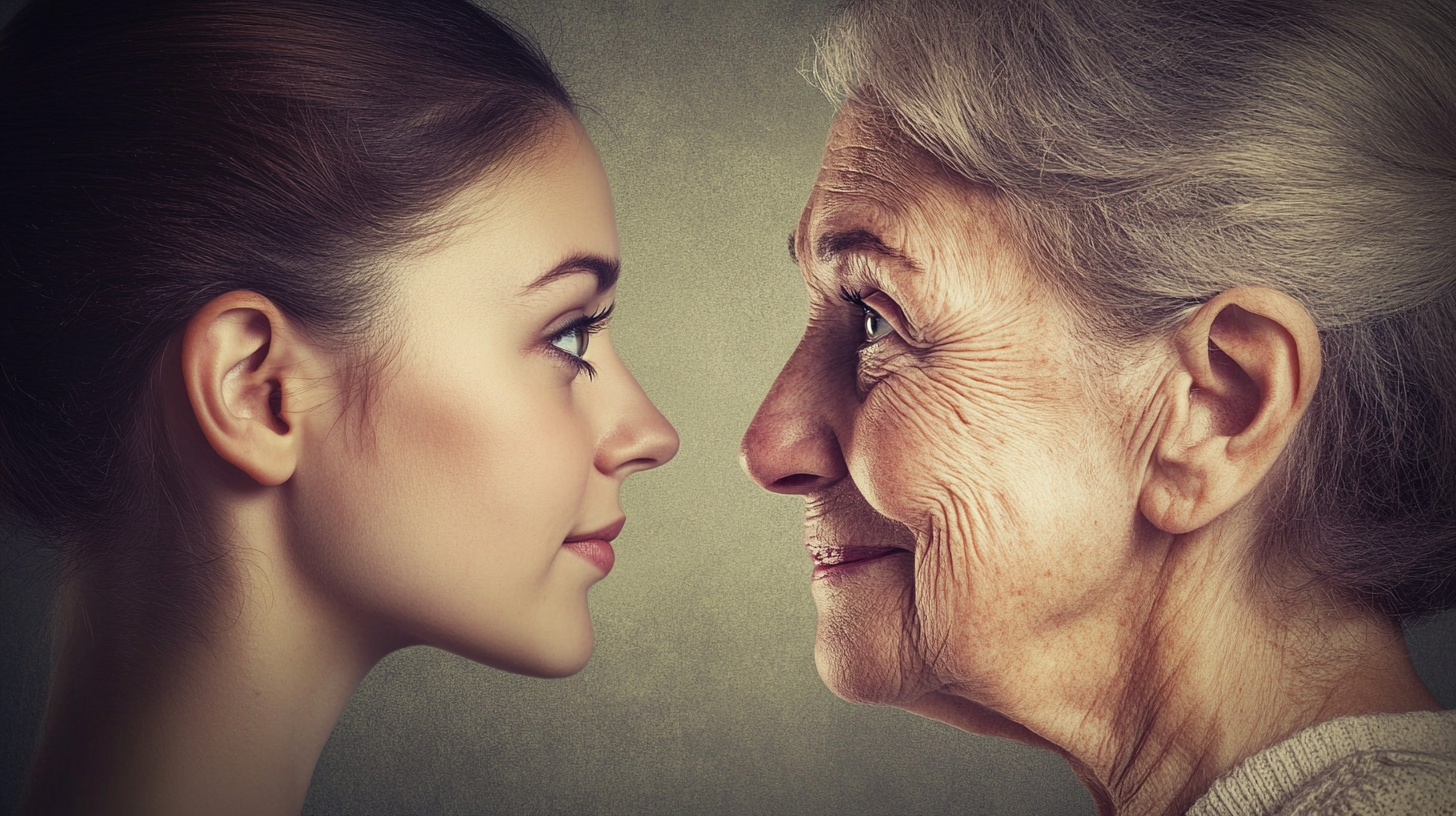 Una mujer cara a cara con una anciana. | Fuente: Midjourney