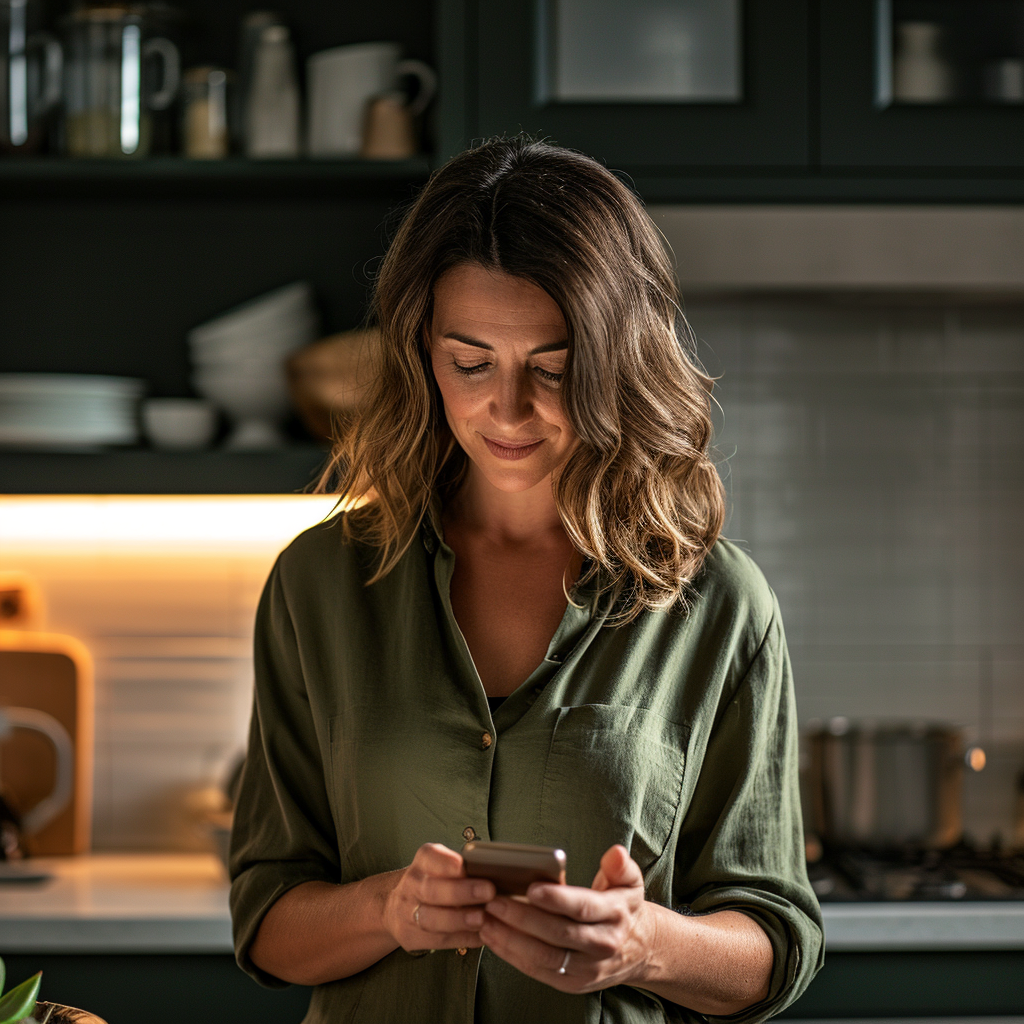 Una mujer con un teléfono en la mano | Fuente: Midjourney