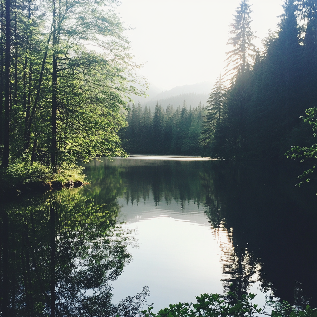 Una masa de agua en un bosque | Fuente: Midjourney