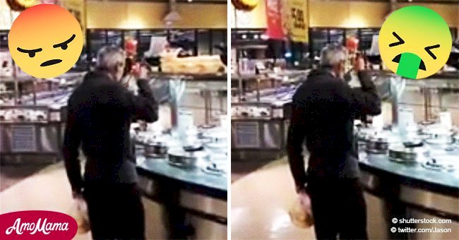 Hombre en bufé del supermercado causa indignación por su asquerosa conducta